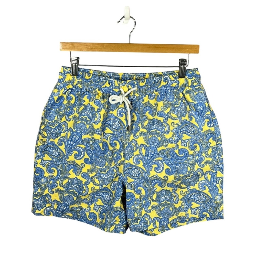 NEW! Brooks‎ Brothers Swim Trunks Shorts Mens Small Yellow Blue Paisley